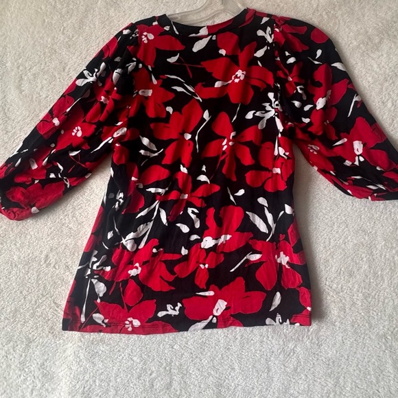 Anne Klein Vintage Y2K Floral Balloon Sleeve Stretch Jersey Knit Top BlouseTunic - Picture 5 of 16